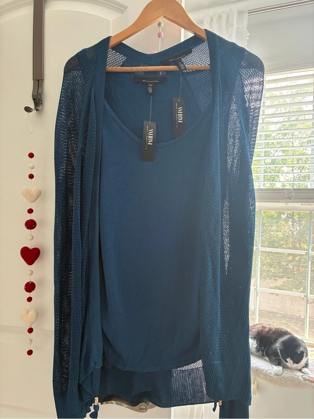 NWT WHBM Mesh Cinched Cardigan Tank Set Endless Blue XL 2 Piece